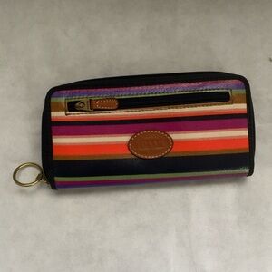 Fossil Keyper Multicolor Stripe Coated Canvas Zip Around Clutch Wallet NWOT